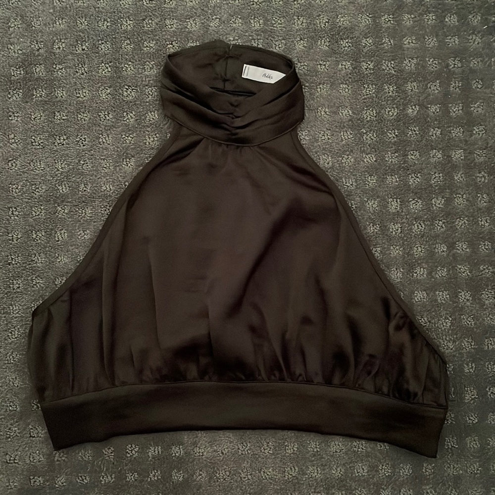 Black silk halter crop top